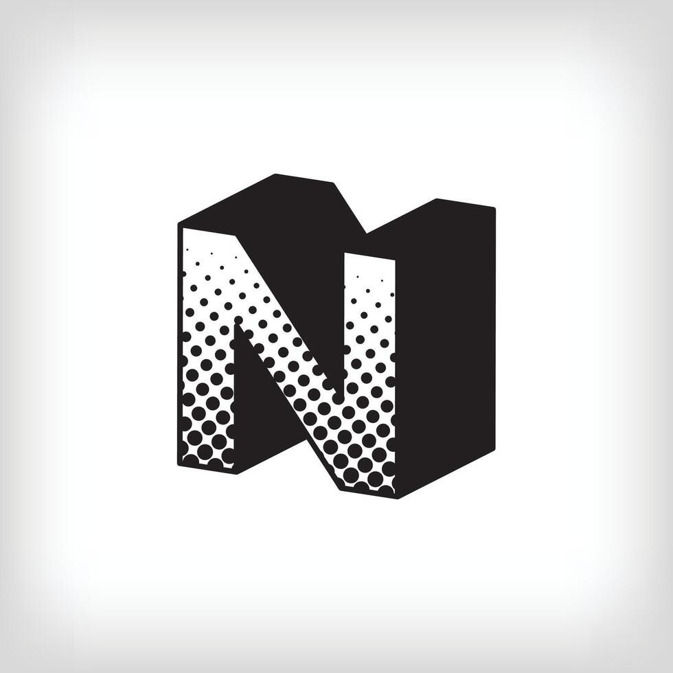 Letter N with creative shadow, pop art dot design alphabet sign. Vector. Modern background for posters, websites, web pages, business cards, postcards, interior design. vector