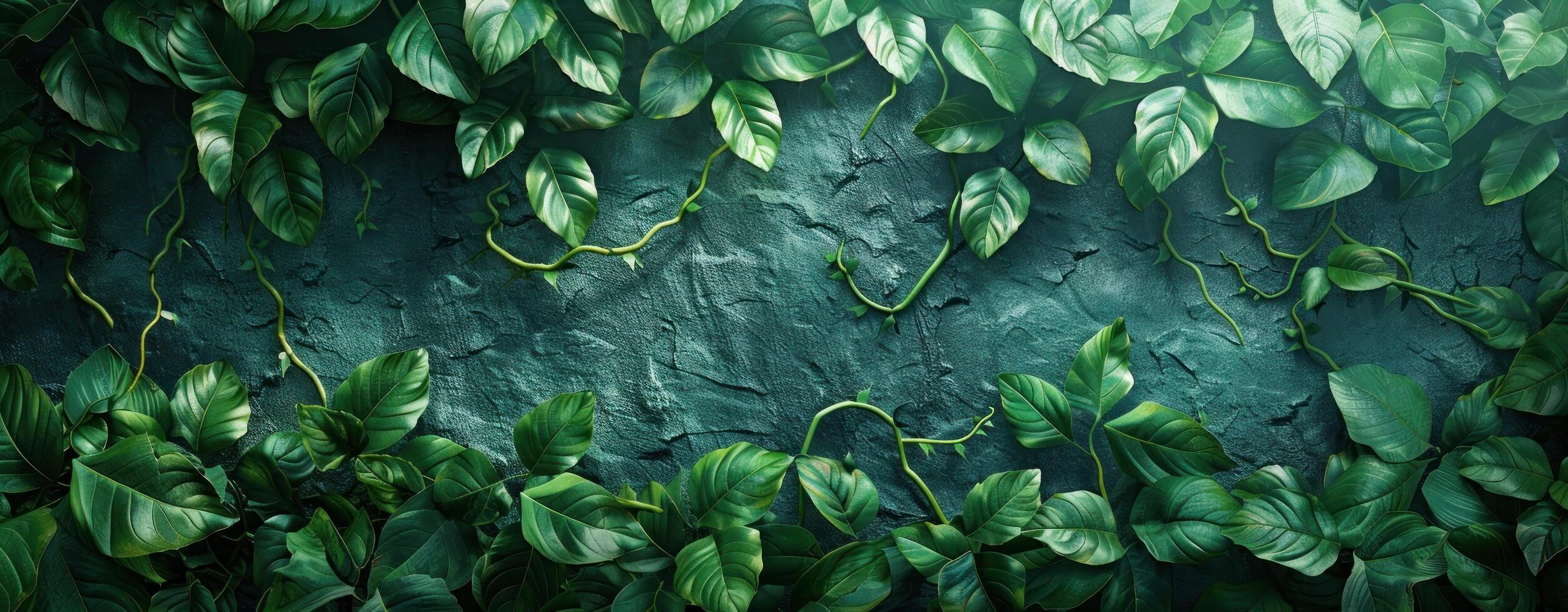 AI generated a tropical plant wall with green leaves photo