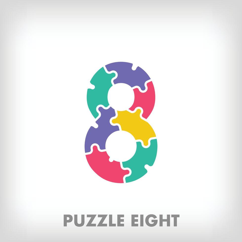Creative puzzle number 8 logo. Unique color transitions. Education and reading and growth stage logo template. vector
