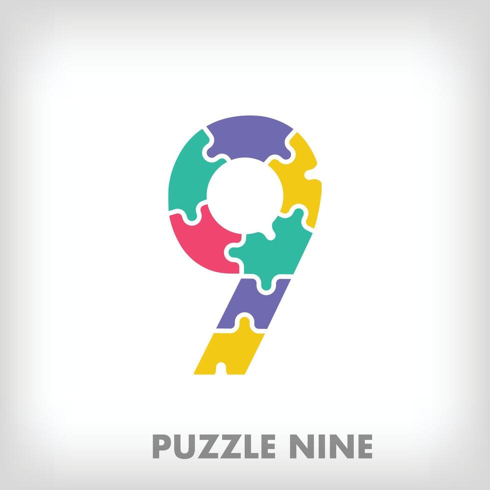 Creative puzzle number 9 logo. Unique color transitions. Education and reading and growth stage logo template. vector
