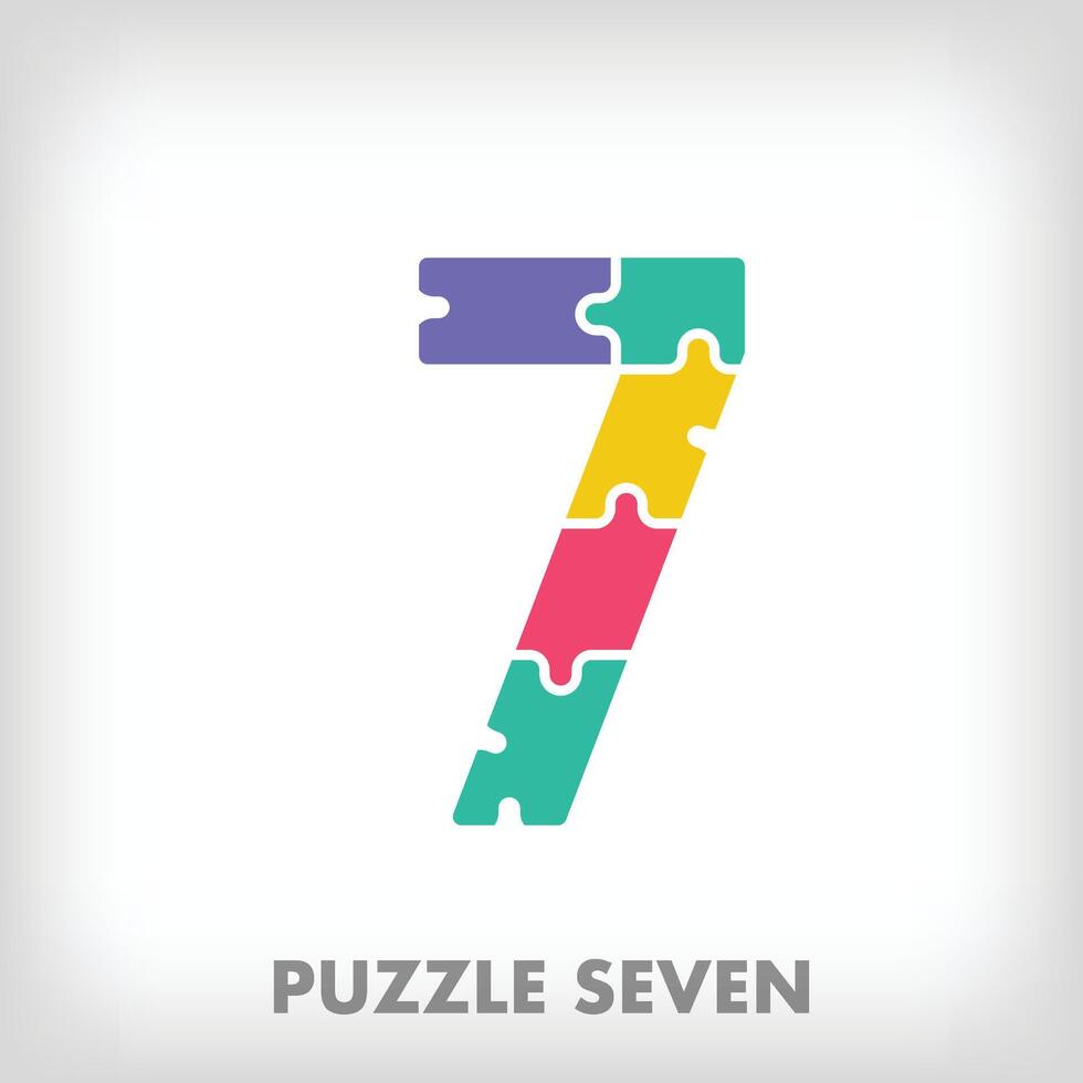 Creative puzzle number 7 logo. Unique color transitions. Education and reading and growth stage logo template. vector