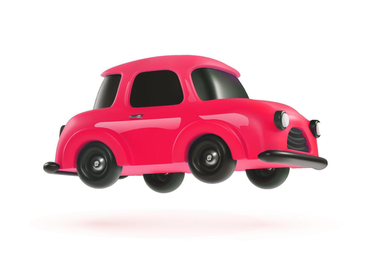 3d cartoon toy car red color vector design element on the light background. Kids vehicle. Baby transport mode