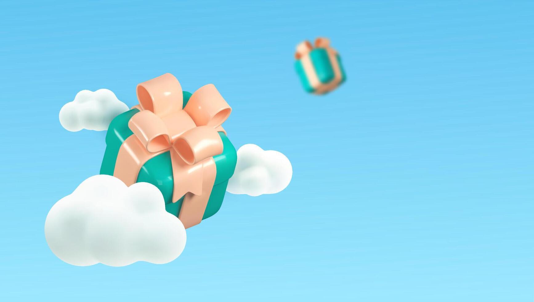 vector realista regalo caja alrededor dibujos animados nubes azul sorpresa regalo cajas en el cielo vector ilustración. Tres dimensional hacer fiesta publicidad bandera