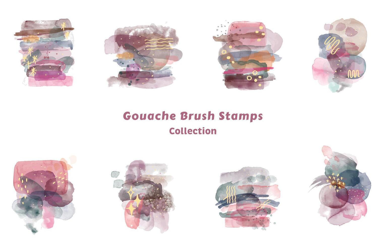 Shades of Pink Gouache Compositions Brush Stamps Collection vector