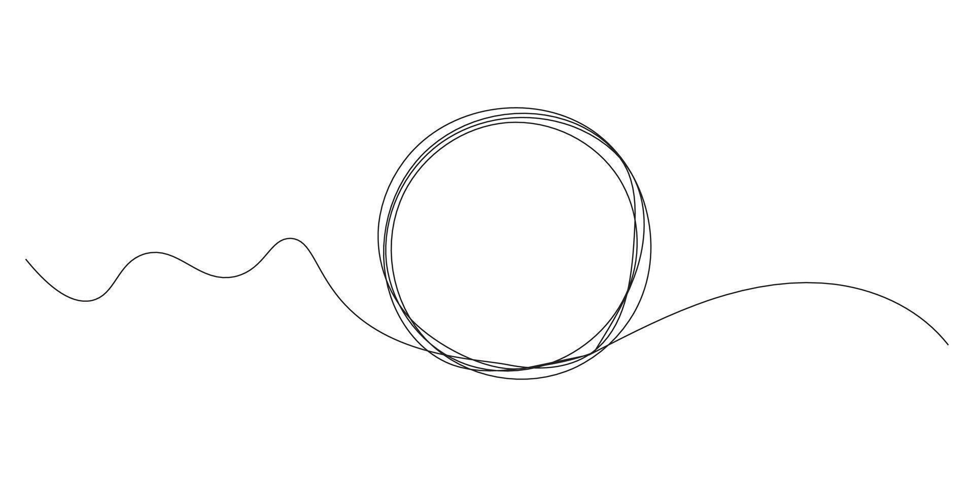 Continuous one line circle icon stroke stretch single shape vector zen drawn abstract round.