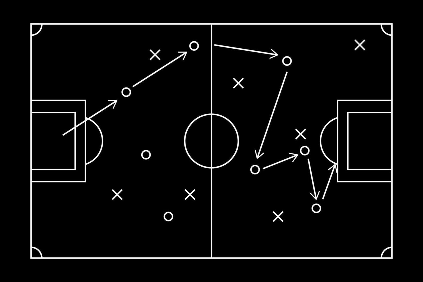 Soccer strategy football game tactical scheme drawing on chalkboard. vector