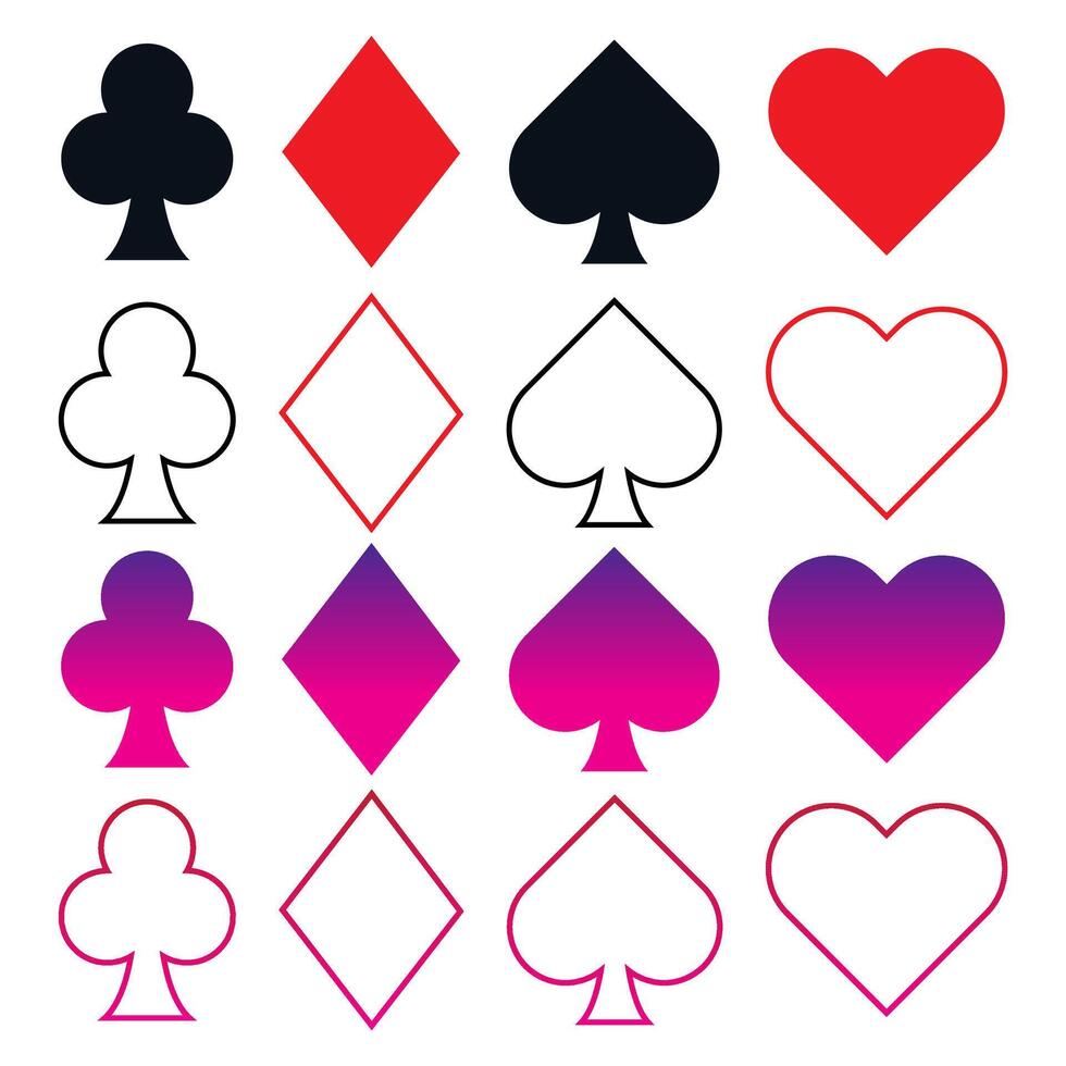 Poker playing cards suit set vector symbols illustration.