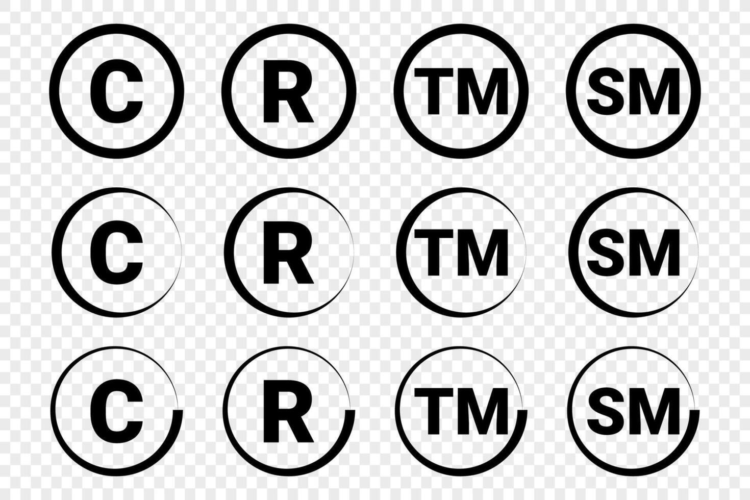 Collection of trademark right, copyright icon and license intellectual property sign. vector