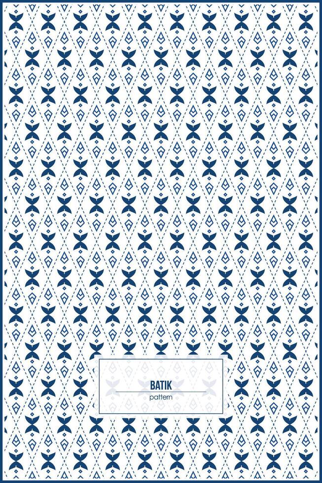 batik pattern with endless blue ornaments and rhombus lines vector