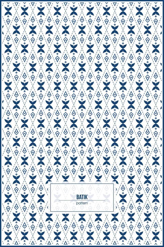 batik pattern with endless blue ornaments and rhombus lines vector