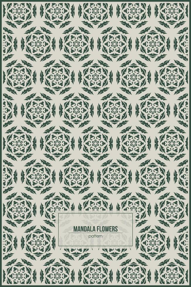 beautiful flowers pattern with green mandala style vector
