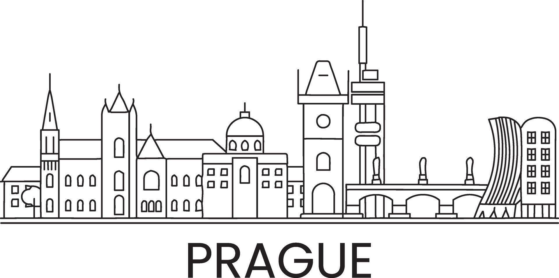 Prague City Line Draw Free Vector