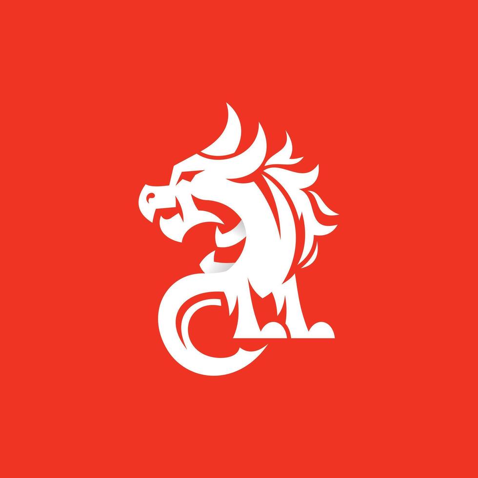 Simple Dragon Animal logo design, wild animal illustration design template vector
