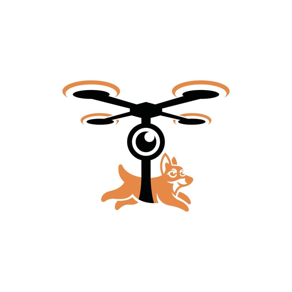 Drone with Dog Animal logo. flying dog logo design template vector