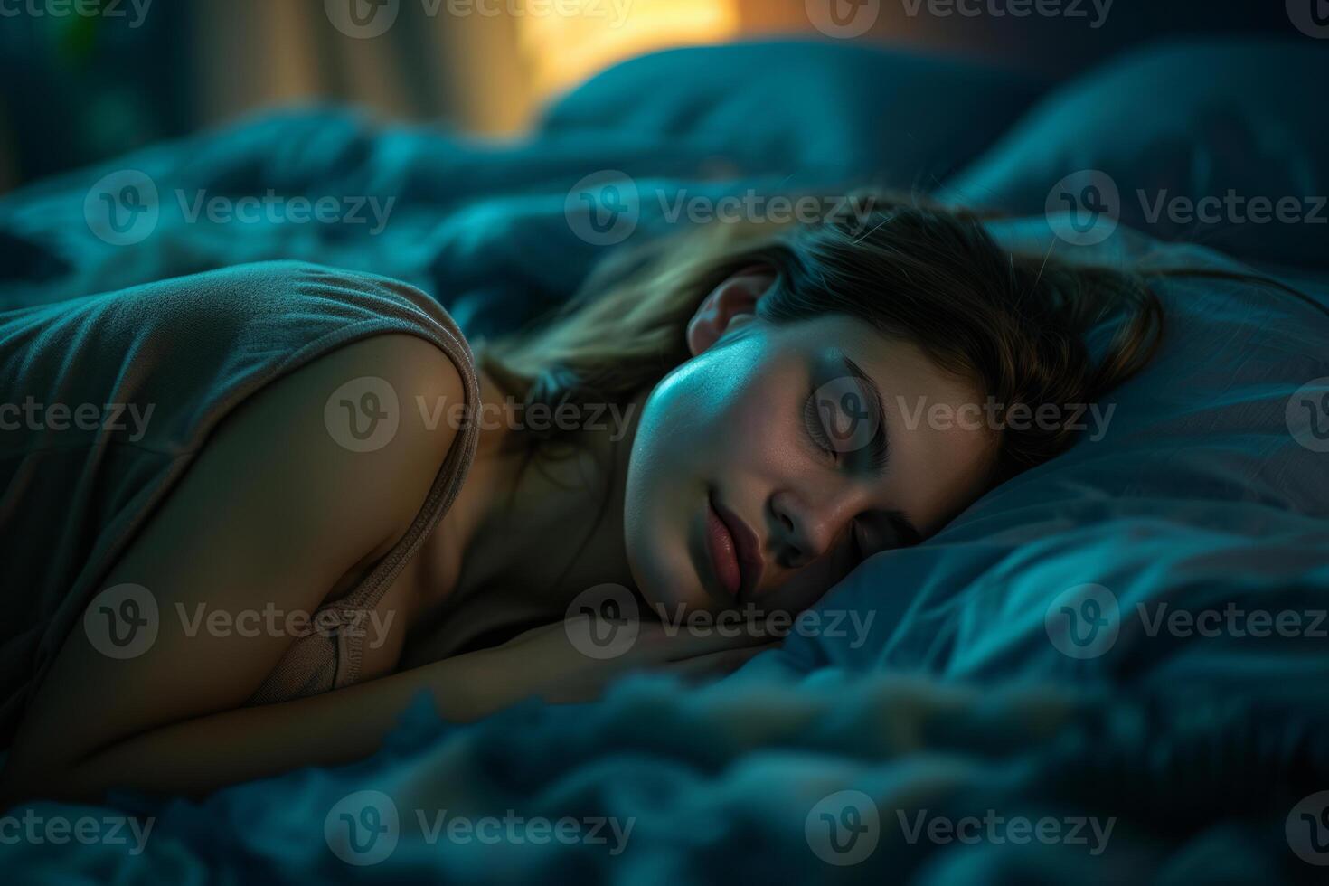 AI generated Woman sleep in bed at night photo