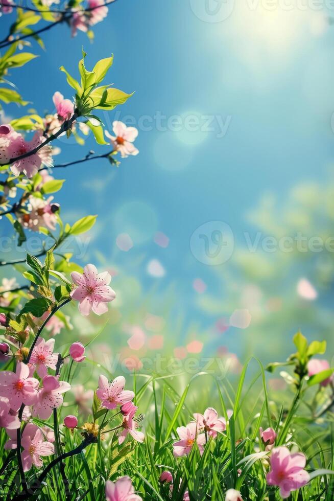 AI generated Soft Pink Cherry Blossoms Flourishing in Early Springtime Bloom photo