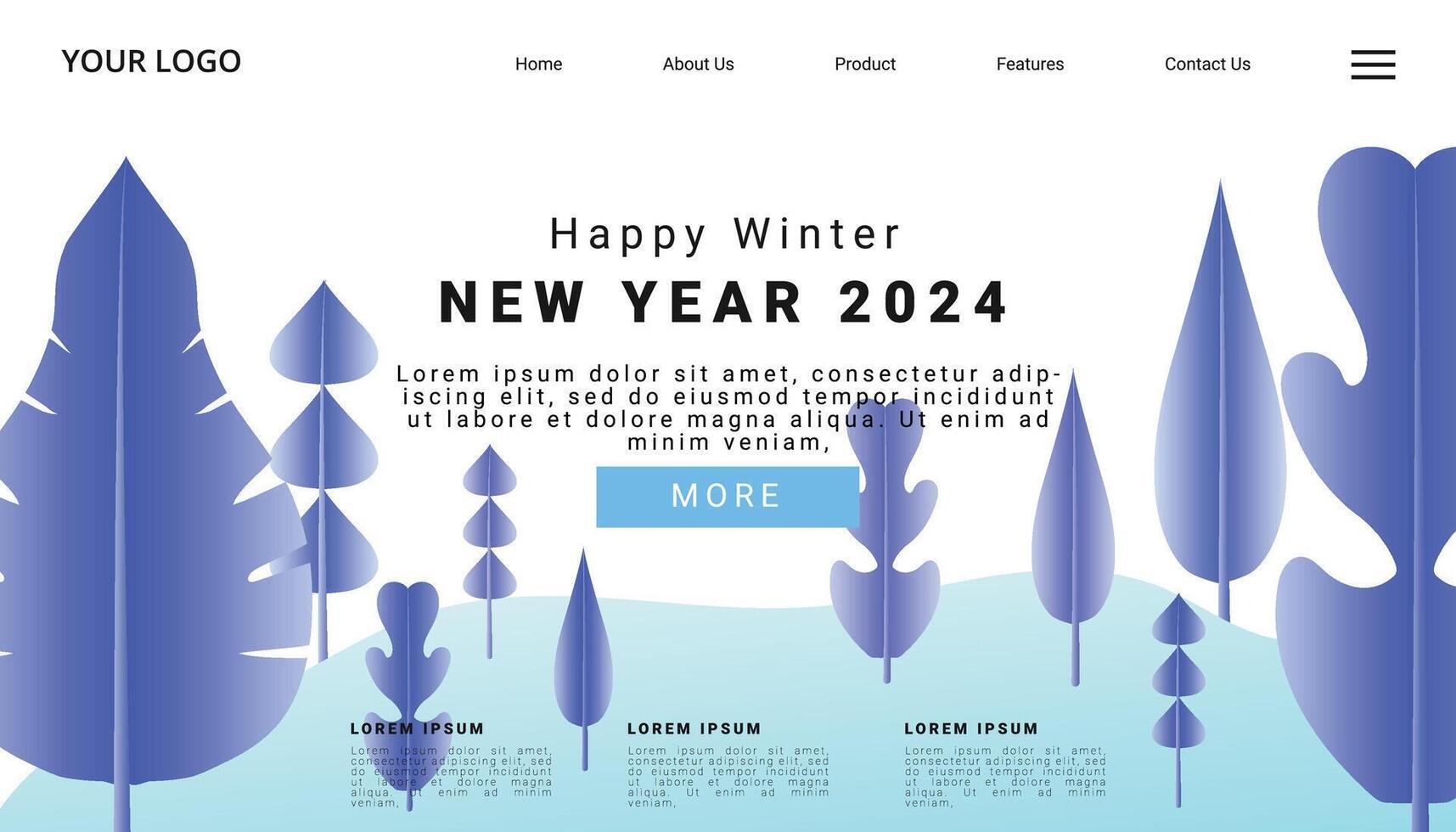 invierno temporada aterrizaje página, nuevo año 2024 con naturaleza paisaje para sitio web, plantilla, banner o saludo tarjeta, vector ilustración