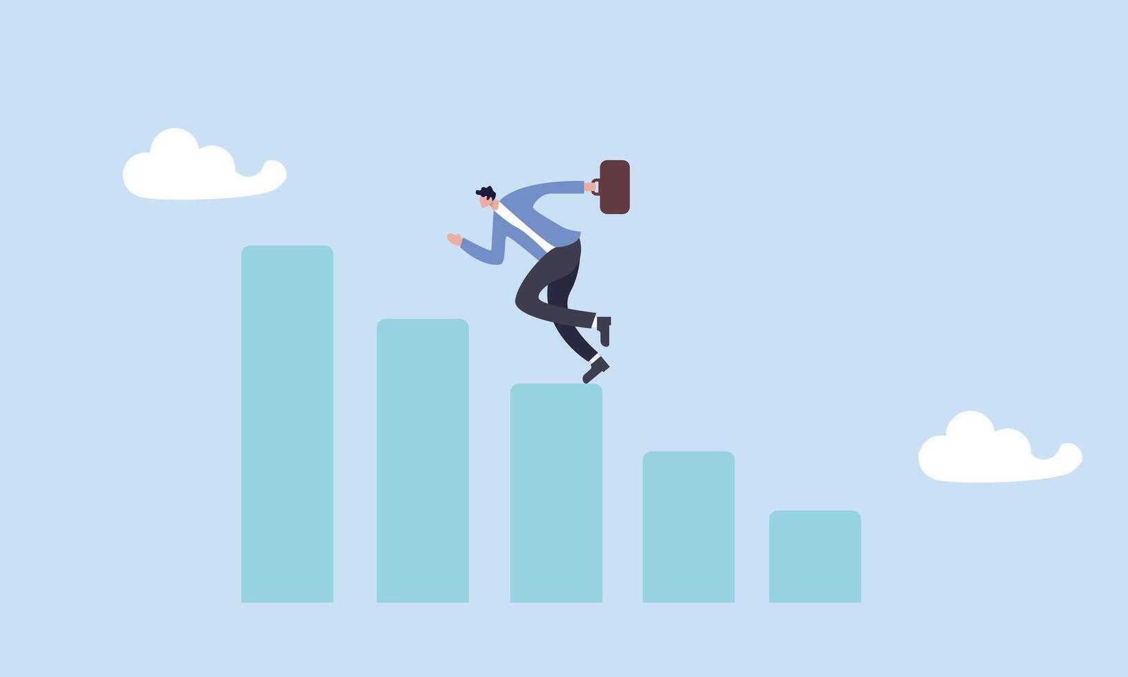 Business growth, challenge to success, career growing achievement, ambition or aspiration to achieve goal, development effort, businessman running up growth chart. vector