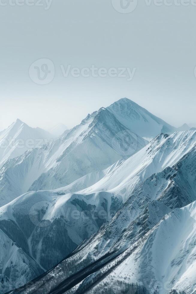 AI generated Serene Winter Landscape With Snow-Covered Mountains photo