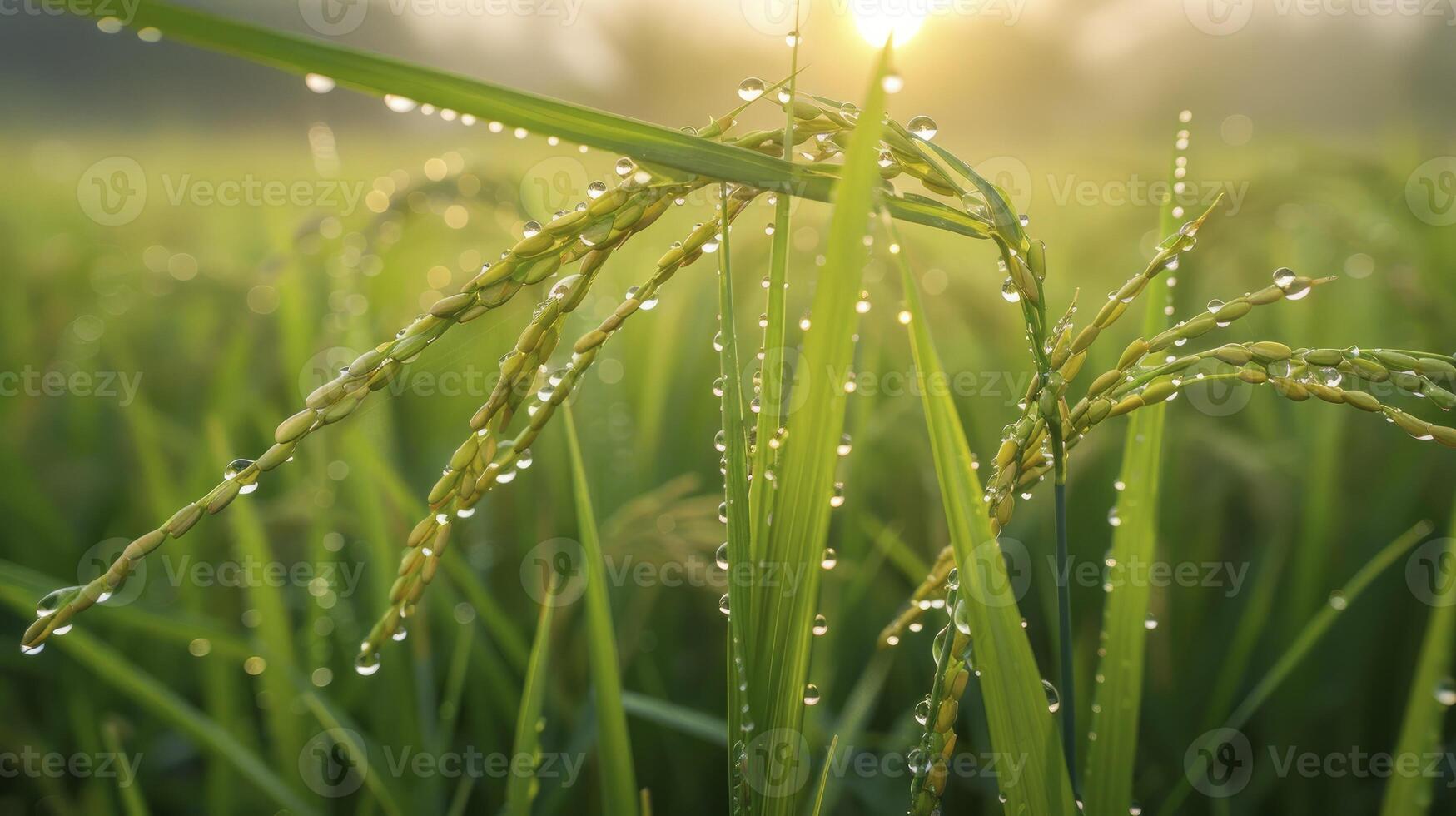 AI generated The dew point of the paddy in the early morning photo