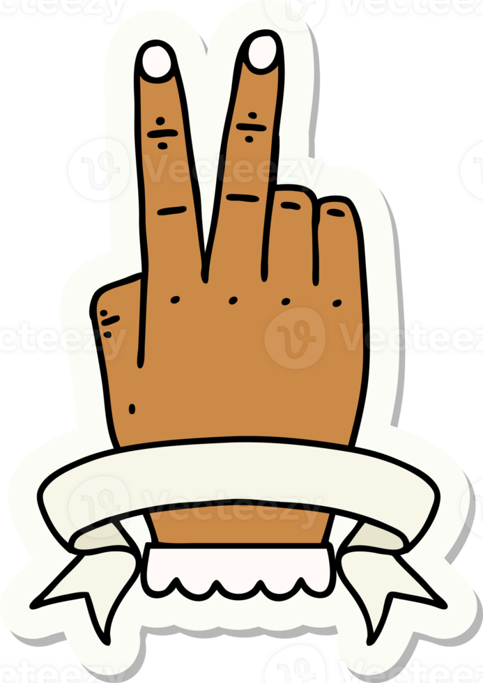 victory v hand gesture with banner sticker png