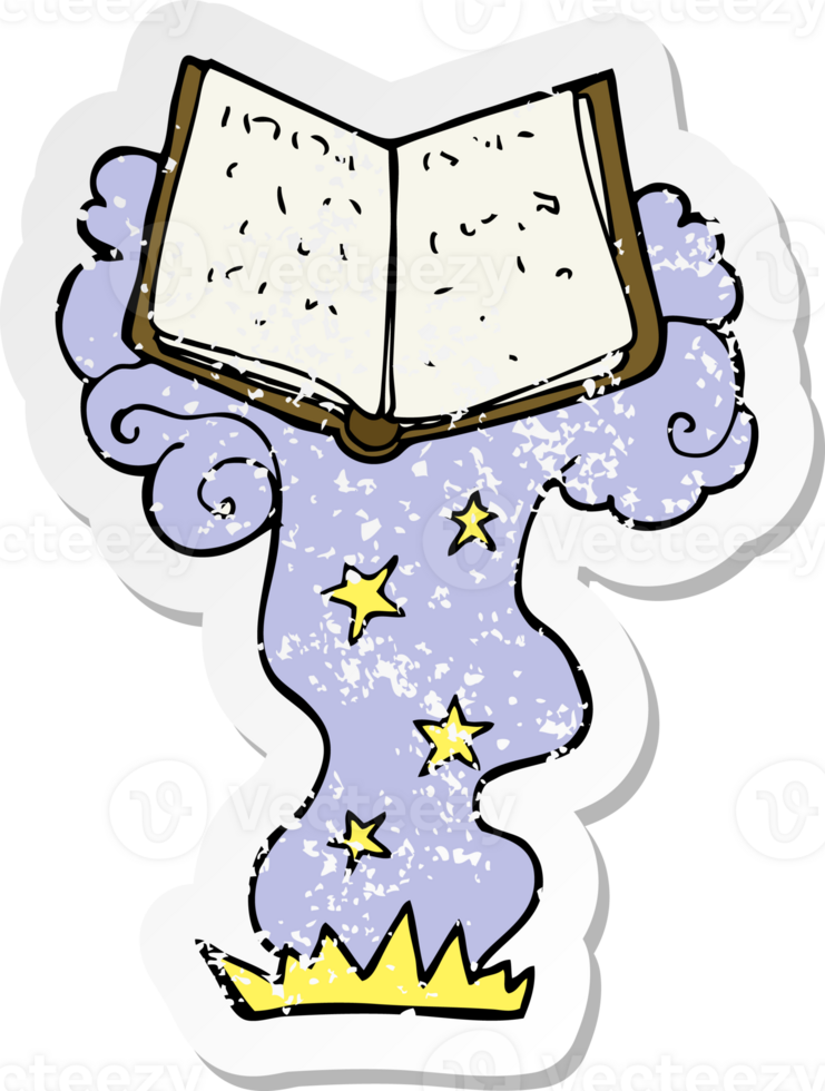 retro distressed sticker of a cartoon magic spell book png