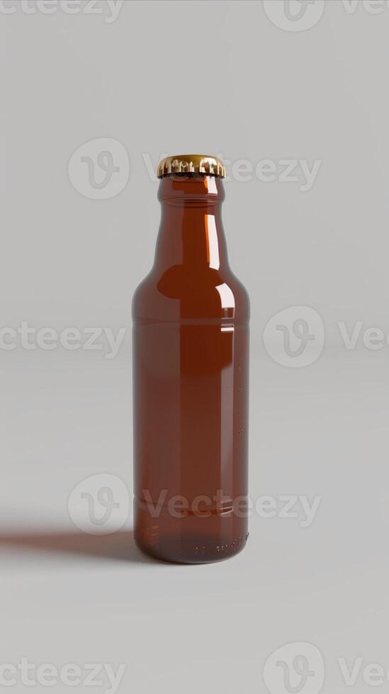 AI generated Single brown beer bottle on neutral background photo