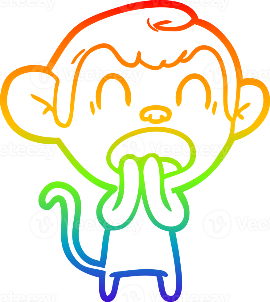 rainbow gradient line drawing yawning cartoon monkey png