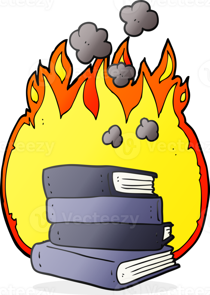 cartoon stack of books burning png