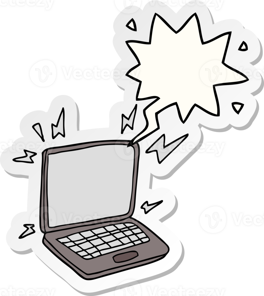 cartoon laptop computer and speech bubble sticker png