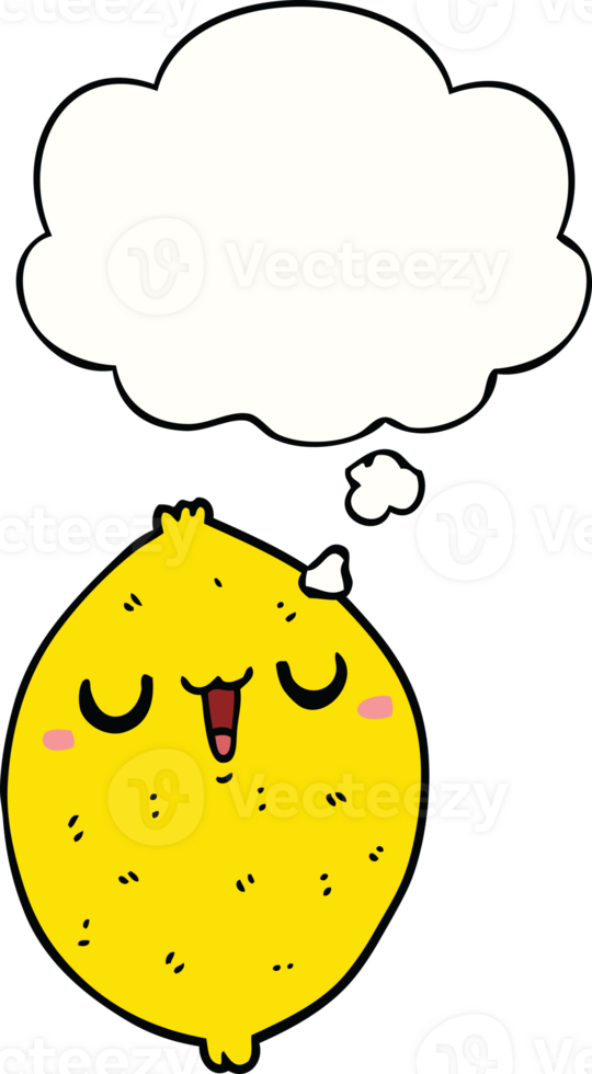 cartoon happy lemon and thought bubble png