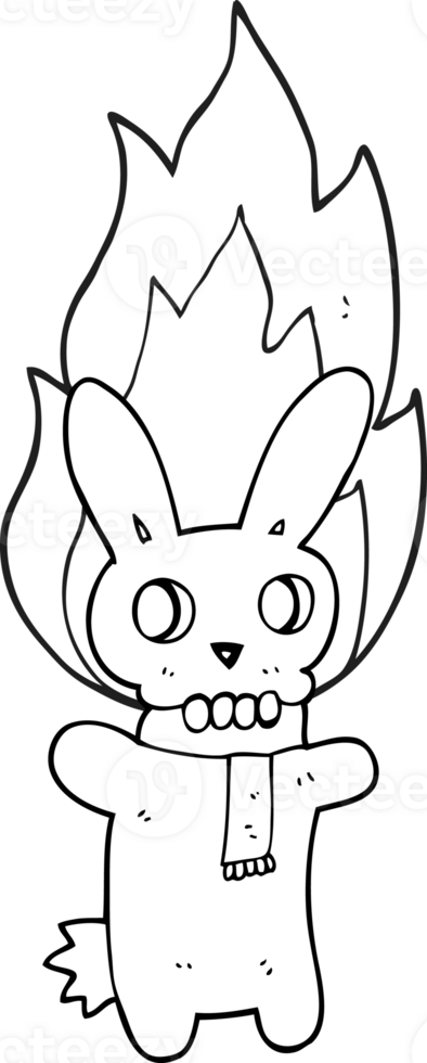black and white cartoon flaming skull rabbit png
