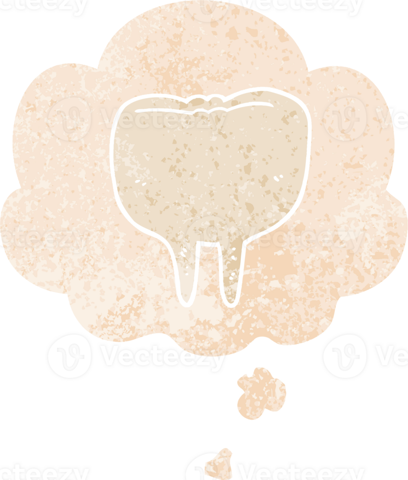 cartoon tooth and thought bubble in retro textured style png
