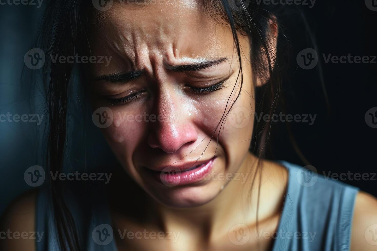 AI generated A crying adult woman in despair. AI generated photo