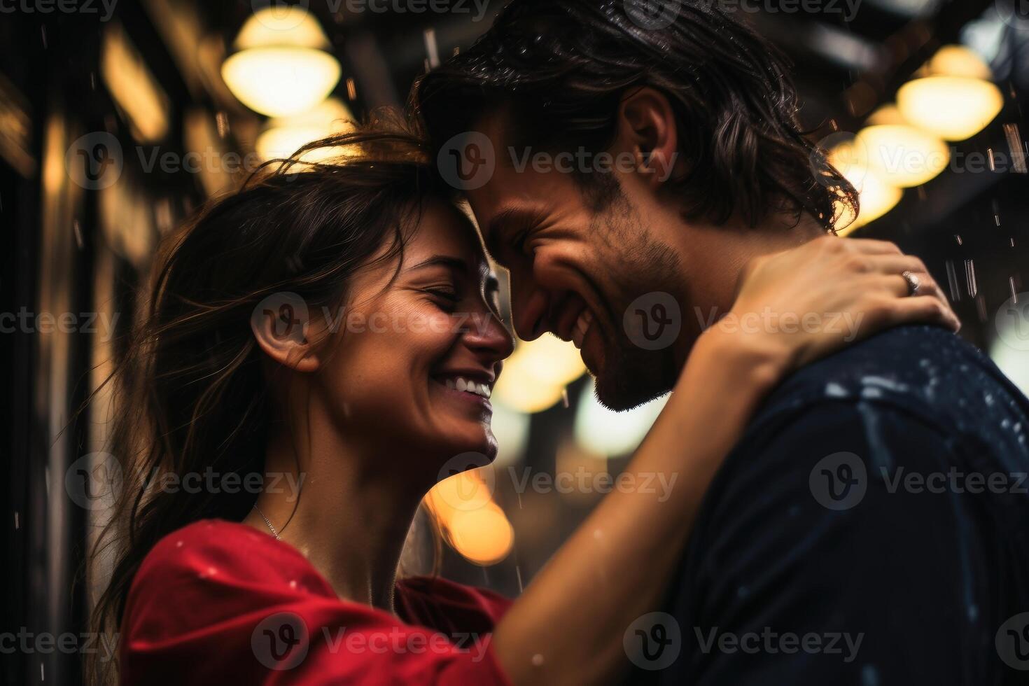 AI generated A loving couple dancing in the rain. AI generated photo