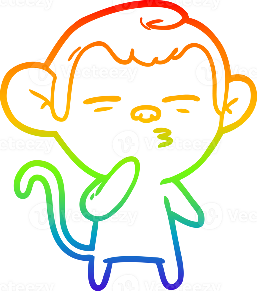 rainbow gradient line drawing cartoon suspicious monkey png