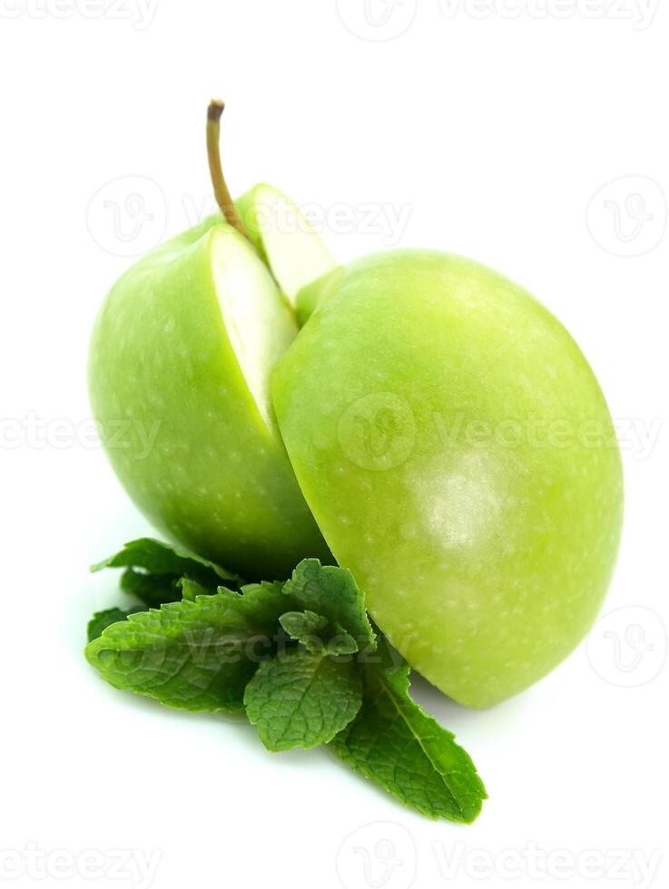 Green apple with mint photo