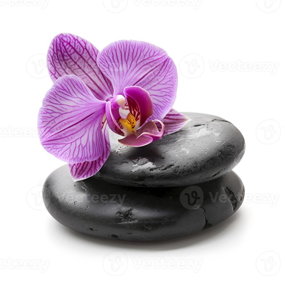 AI generated Spa stones with orchids flower photo