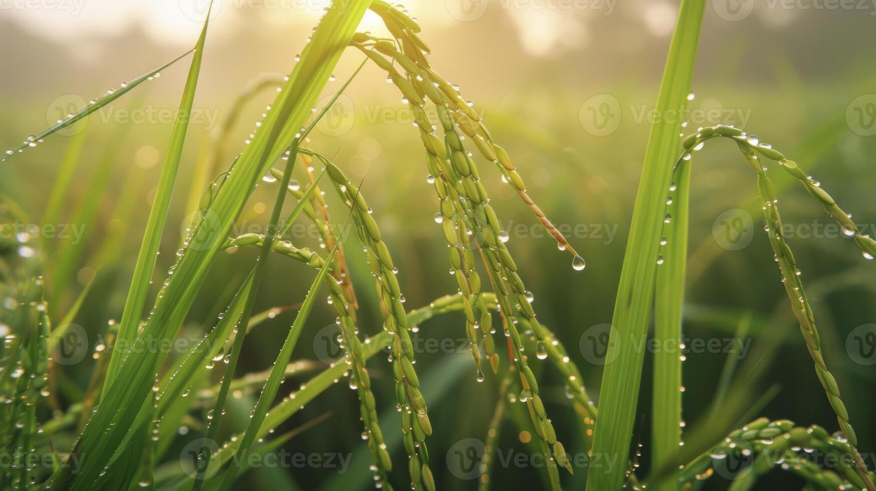 AI generated The dew point of the paddy in the early morning photo