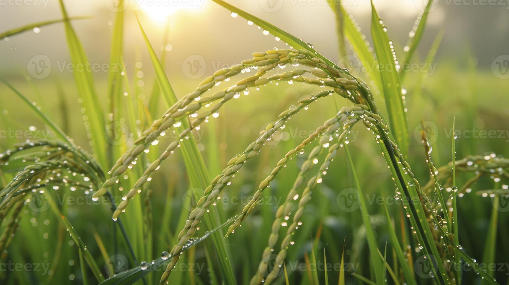 AI generated The dew point of the paddy in the early morning photo