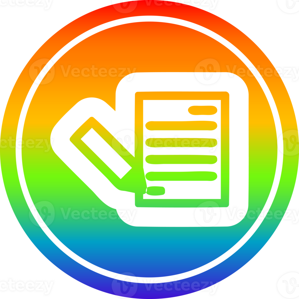 document and pencil circular in rainbow spectrum png