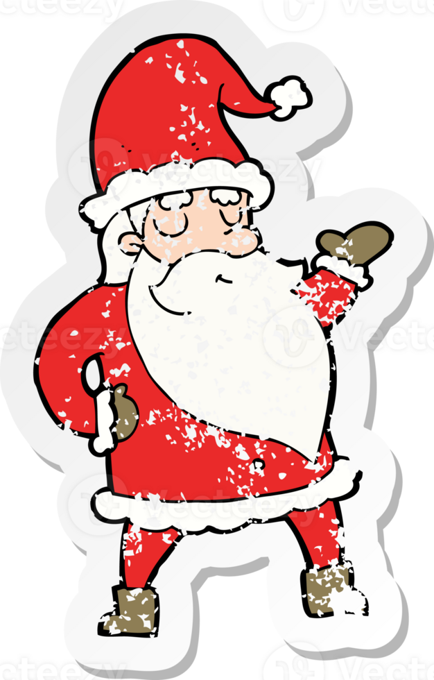 retro distressed sticker of a cartoon santa claus png