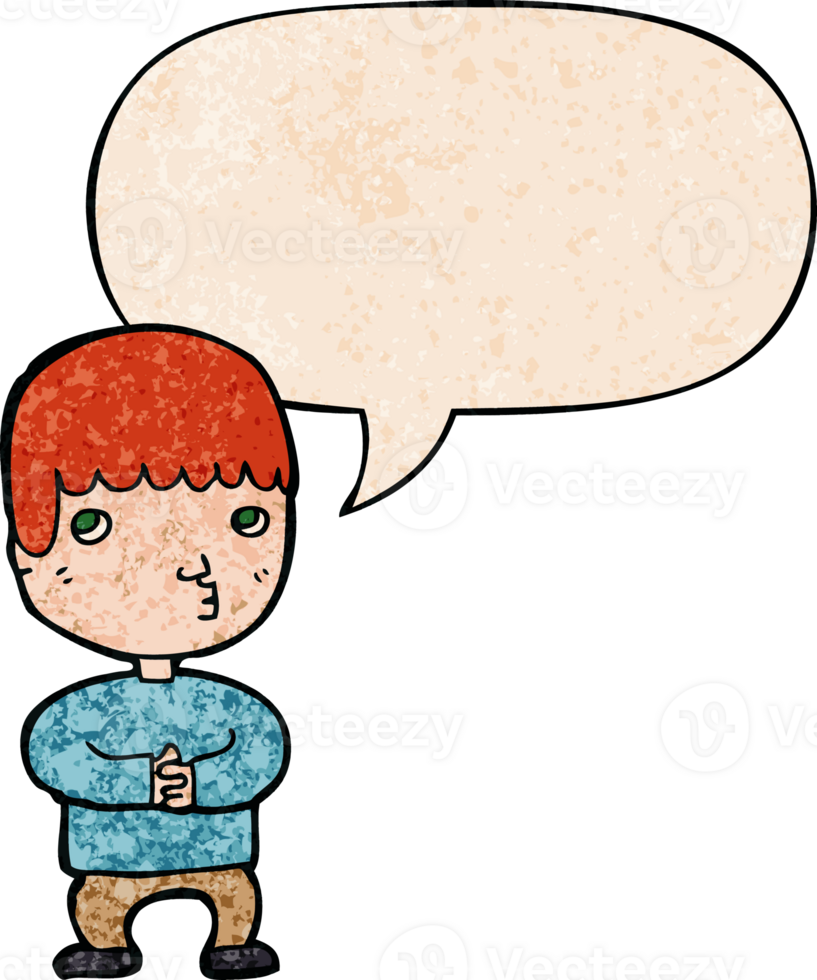 cartoon man thinking and speech bubble in retro texture style png