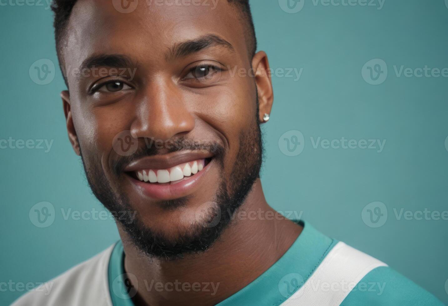 AI Generated A smiling basketball athlete in a jersey, exuding confidence and a love for the game. photo
