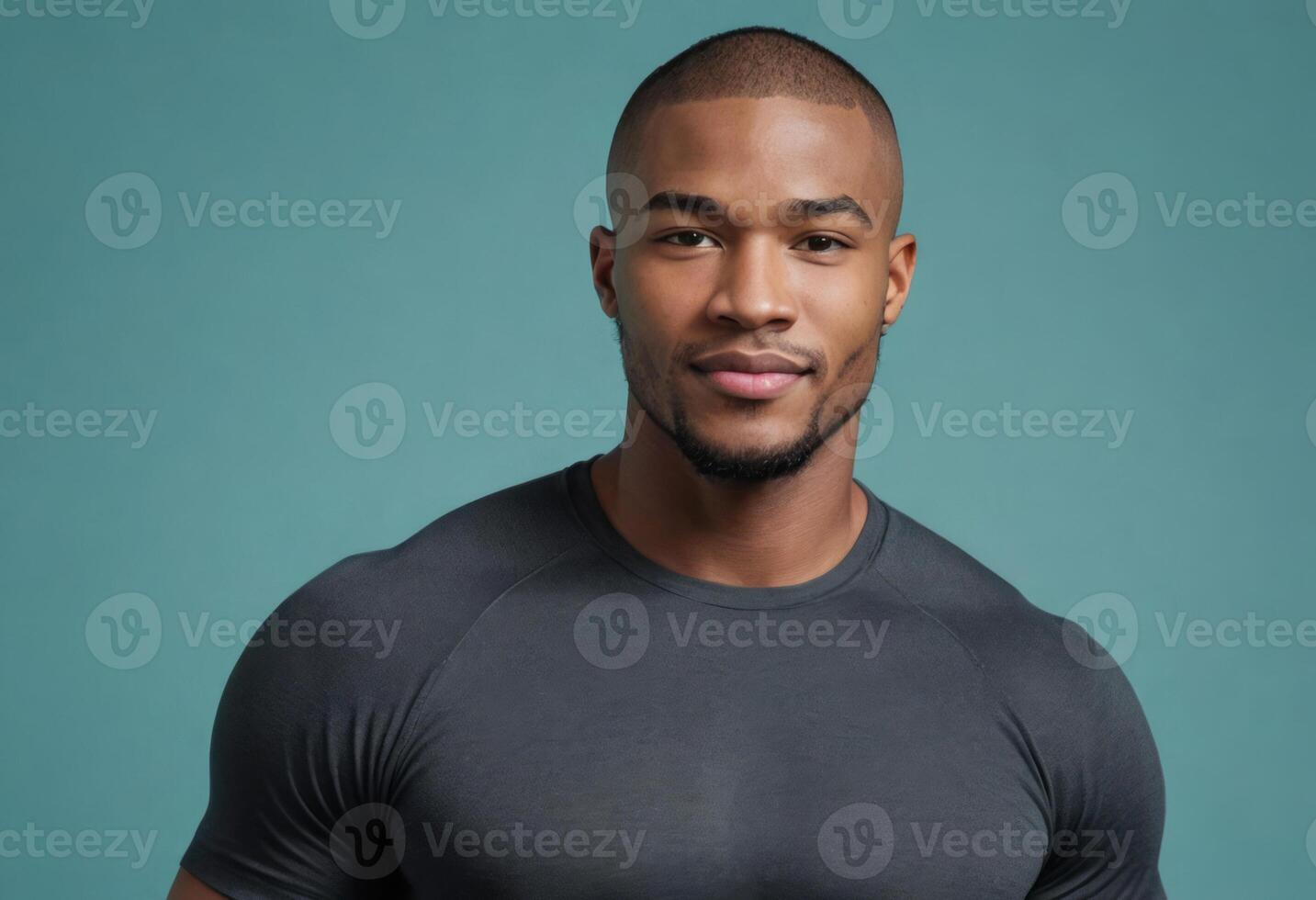 AI Generated A focused athlete in fitted sportswear poses with a calm, determined expression. photo