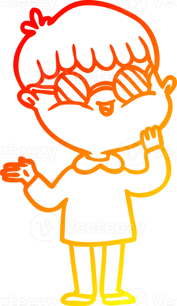 warm gradient line drawing cartoon boy wearing spectacles png