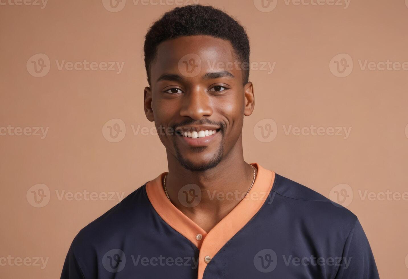 ai generado un hombre en un Armada polo camisa con un atractivo sonrisa, significando confianza y un relajado actitud. foto