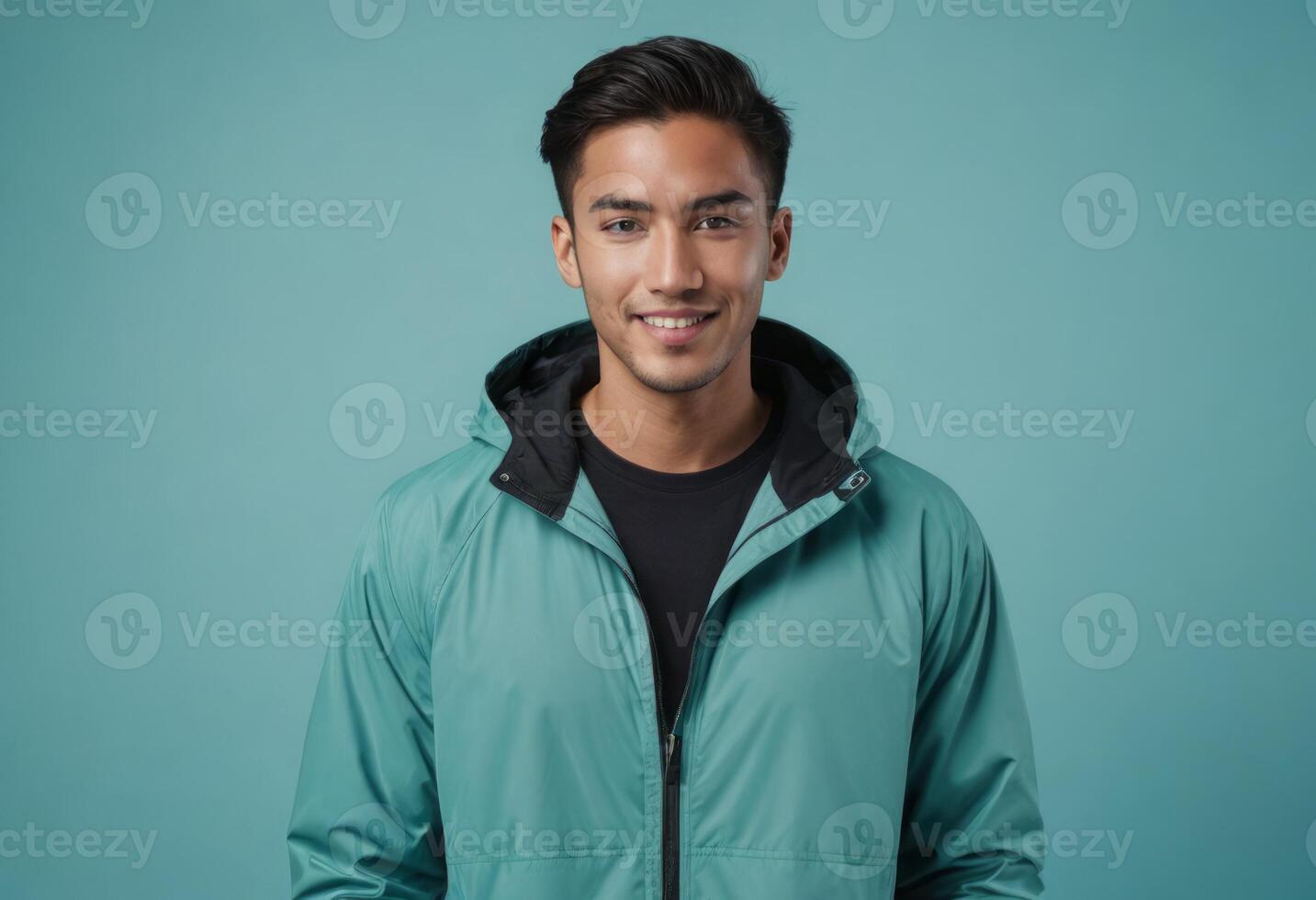 AI Generated A casually dressed man in a winter jacket presents a relaxed yet stylish appearance. photo