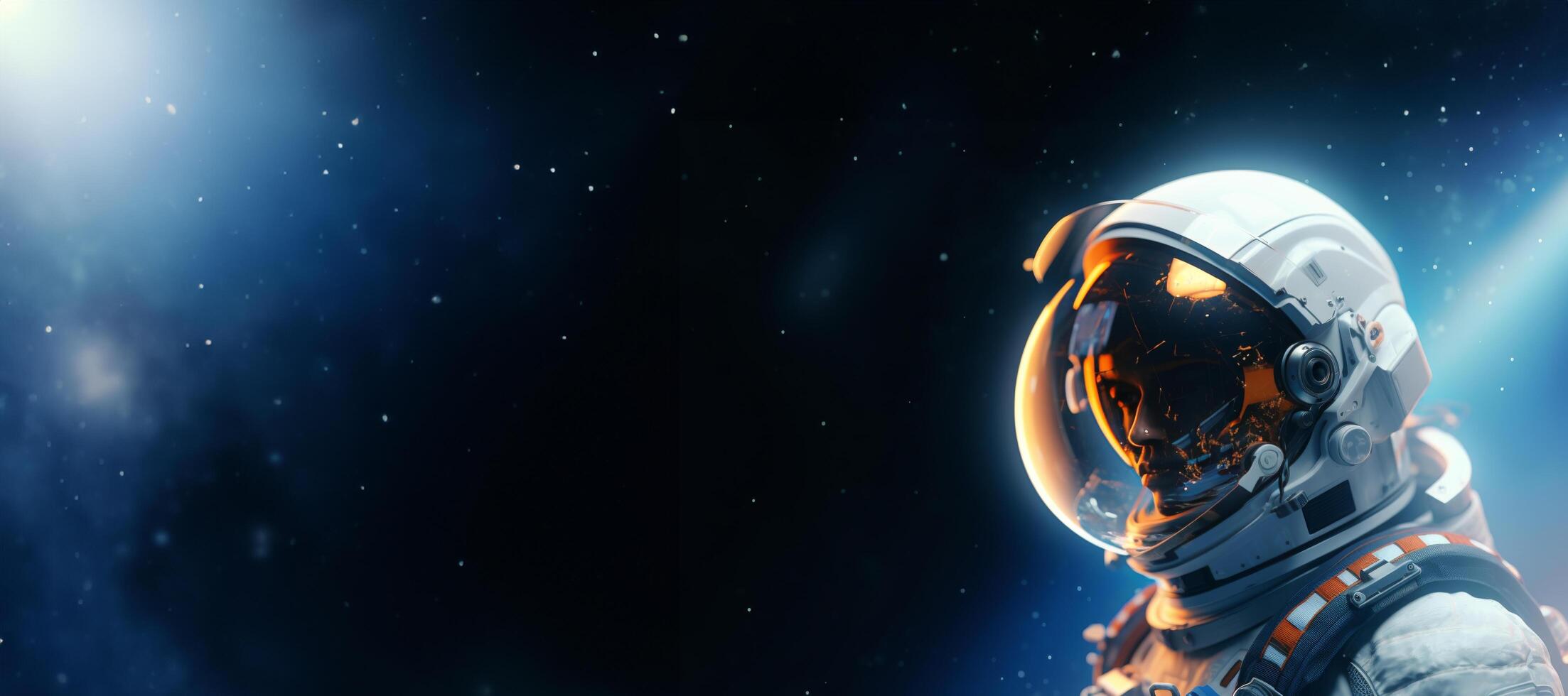 AI generated Astronaut Helmet with Reflective Visor and Bokeh Lights photo