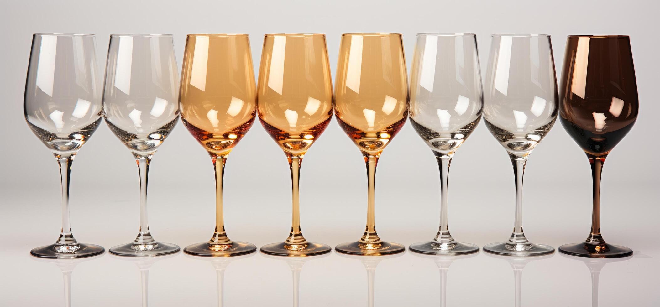 AI generated a line of glass wine glasses with drinks photo